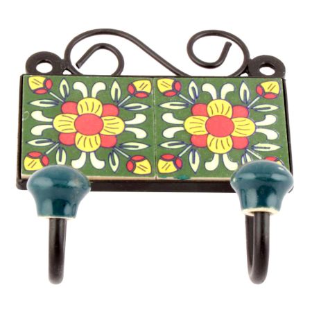 Forest Green And Yellow Floral Ceramic Tiles Hooks